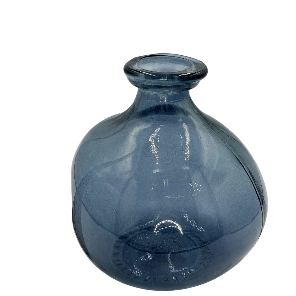 Vidrios San Miguel Blue Recycled Glass Vase Hand Blown Spain 7" - Picture 10 of 11
